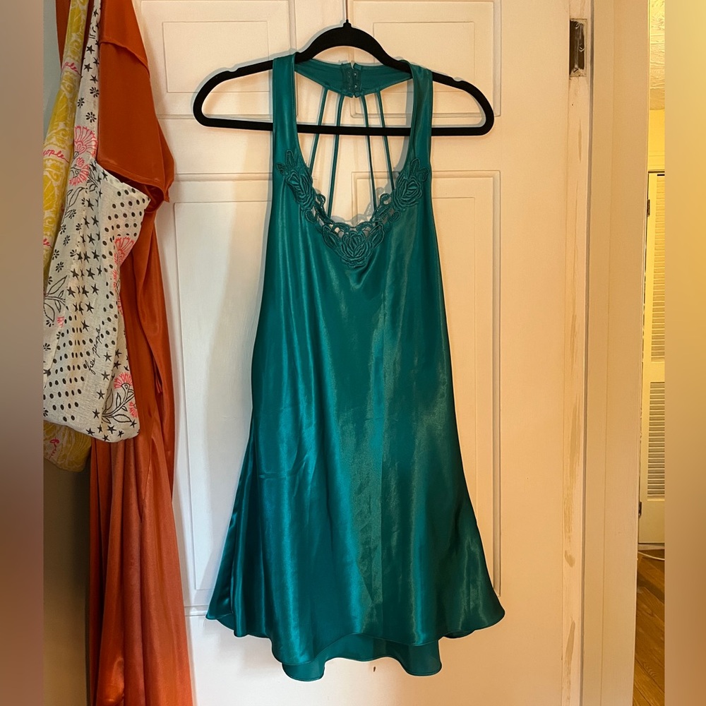 Frederick's of Hollywood Teal Satin Slip Dress